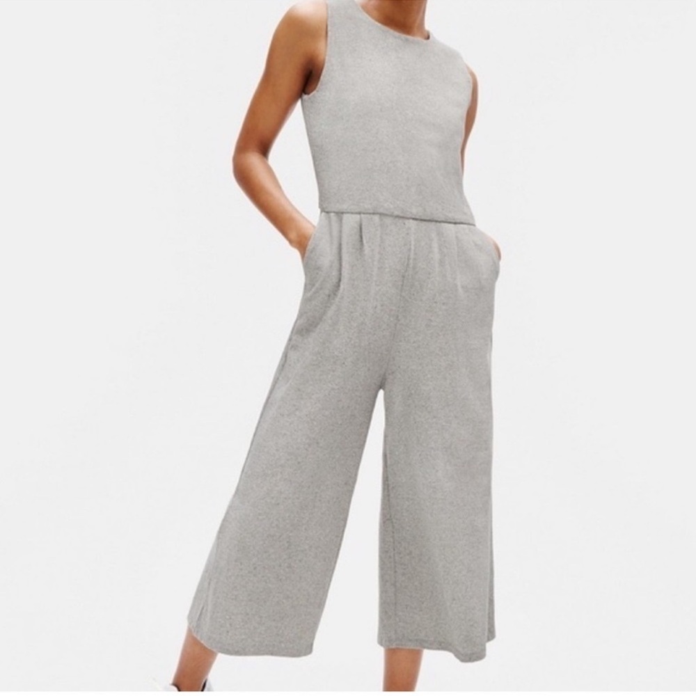 Eileen Fisher Heathered Grey Moon Jumpsuit Size Medium Pockets Organic Cotton